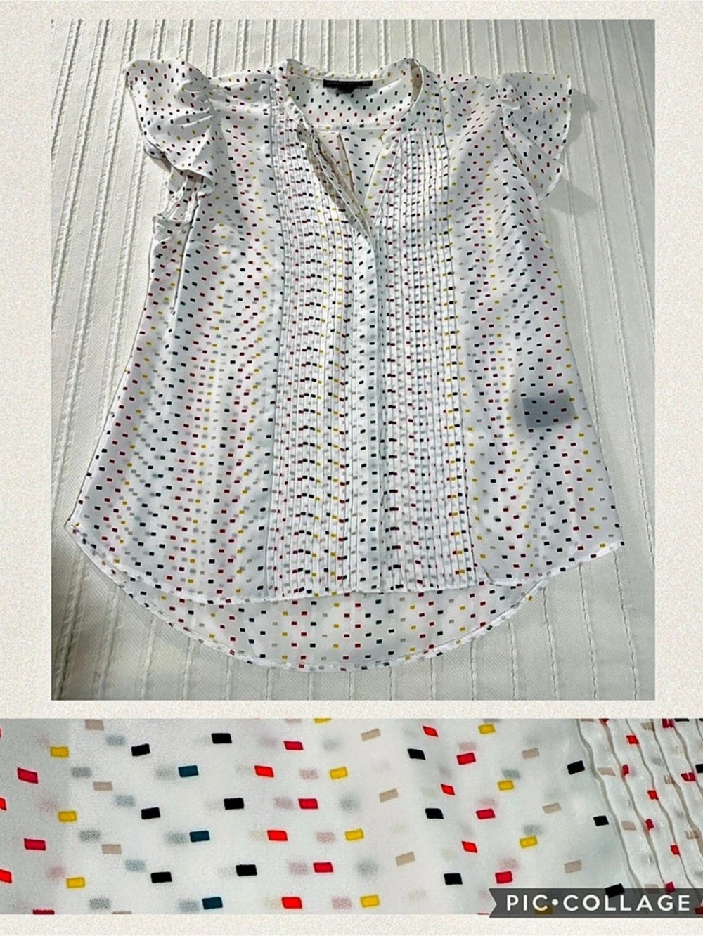 Simply Styled Geometric Short Sleeve Blouse White & Colorful Confetti